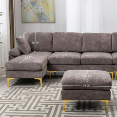 U-Shaped Sectional Sofa Couch, 4 Seat Sofa Set for Living Room, Convertible L-Shaped Velvet Couch Set with Chaise Lounge