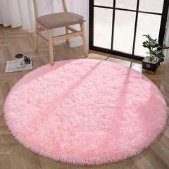 Round Rug Fluffy Soft Area Rugs for Kids Girls Room Princess Castle Plush Shaggy Carpet Cute Circle Nursery Rug for Bedroom