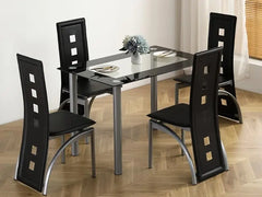 5-Piece Dining Table Set with 1 Glass Dining Table and 4 PVC Chairs,Modern Dining Table Set for Kitchen & Breakfast Living Room