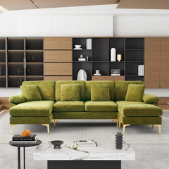 U-Shaped Sectional Sofa Couch, 4 Seat Sofa Set for Living Room, Convertible L-Shaped Velvet Couch Set with Chaise Lounge