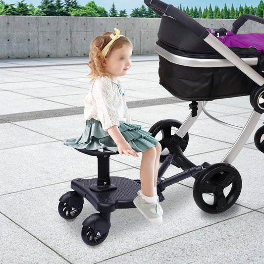 Universal Stroller Board 2 in1 Stroller Ride Board Buggy Wheeled Board Seat Pedal W/ Detachable Seat Maximum Load Capacity 25kg