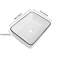 Ceramic Rectangular Bathroom Vessel Sink, 19'' X 15'' Above Counter Porcelain Small Sink, White Body With Black Trim On The Top