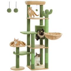 Cactus Tall Cat Tree for Large Cat Multi-Level Cat Tower for Indoor Cats Cat Condo with Large Hammock Scratching Post  2 Perches