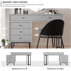 Gray Makeup Vanity Desk Set with Drawers, Modern Makeup Dressing Table Bedroom Vanity Sets Storage Dresser Furniture Set Grey