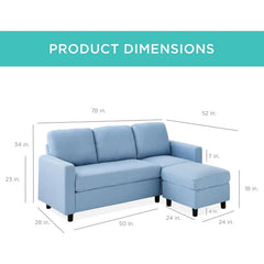 Best Choice Products Upholstered Sectional Sofa, Compact Spaces w/Chaise Lounge,3-Seat, L-Shape Design, Reversible Ottoman Bench