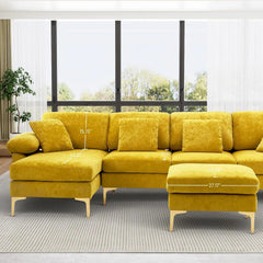 U-Shaped Sectional Sofa Couch, 4 Seat Sofa Set for Living Room, Convertible L-Shaped Velvet Couch Set with Chaise Lounge