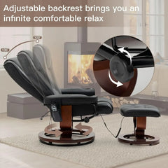 Electric Massage Recliner with Ottoman, Swivel Lounge Chair with Massage, Faux Leather Recliner with Adjustable Back