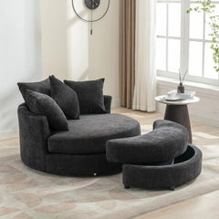 360° Swivel Barrel Chair with Half Moon Storage Ottoman,Oversized Leisure Round Single Sofa Large Chaise Lounge with 4 Pillows