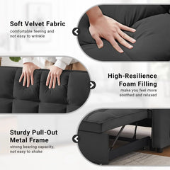 3 in 1 Sleeper Sofa Bed, Pull Out Couch, Convertible Futon with Adjustable Backrest, Living Room Chaise Lounge with 2 P