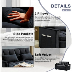 55.2'' Pull Out Couch 2-Seater Sleeper Loveseat, 3-in-1 Reclining Sofa Bed, Futon Adjustable Backrest with Pillows, Pockets