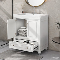 30" Bathroom Vanity with Sink, Combo, Cabinet with Doors and Drawer, Solid Frame and MDF Board, White (Old Sku:JL000006AAK)