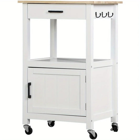 Rolling Kitchen Island Cart w/ Storage Shelf Cabinet and Drawer on Wheels White