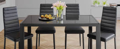 5 Piece Glass Dining Table Set, Kitchen and Chairs for 4, PU Leather Modern Room Sets for Home, Kitchen, Living Room