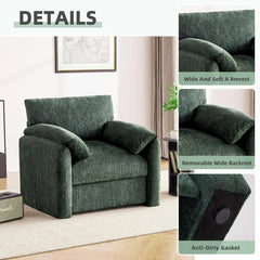 Chenille Oversized Armchair, 38.6'" Wide Accent Chairs for Living Room & Bedroom Modern Lounge Chair, (Green, 2 Pack)