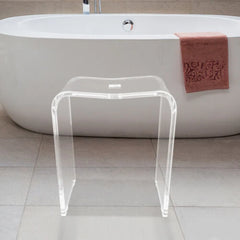 Bymaocar 300lbs Acrylic Clear Shower Stool Bathtub Seat Anti-slip U-shaped Structure W/ Round Hole for 136kg Weight Capacity New