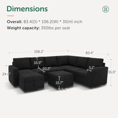 Modular Sectional Couch with Storage, Velvet U-Shaped Sectional Sofa with Storage Ottoman Convertible U-Shaped living room sofas