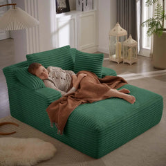 Oversized Chaise Lounge Chair Indoor,Upholstered Sleeper Sofa Couch w/ Throw Pillows & Armrests, Corduroy Plush Chair Bed