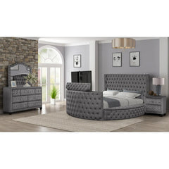 Maya Modern Style Crystal Tufted King 4PC Bed room set Made with wood in Gray ,Main Color: Gray