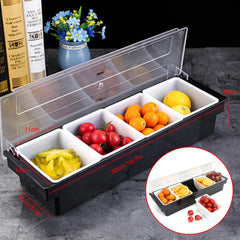 3/4/5 Compartment Fruit Caddy Tray Salad Bar Condiment Dispenser Plastic w/ Lid