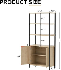 71" Tall Arched Cabinet Bookcase, 5-Tier Arched Bookself with Doors, Arched Bookcase Cabinet with Storage,Display Cabinet