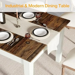 Dining Table for 4-6 People, 62-Inch Rectangular Kitchen Table w/Solid Wood Legs, Modern Farmhouse Dinner Table for Dining Room