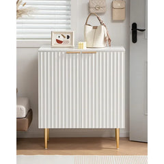 Fluted White Storage Cabinet Set of 2, Wood Sideboard Buffet Cabinet with Spray-painted Finish