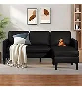 L Shaped Sofa with Ottoman Modern Sectional Living Room,Bedroom,Office,L Couch Brown