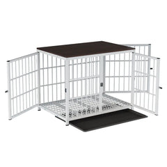 Heavy Duty Dog Kennels Metal Wooden Dog Crate End Table Furniture Style Pet Cage with Three Doors and Removable Tray