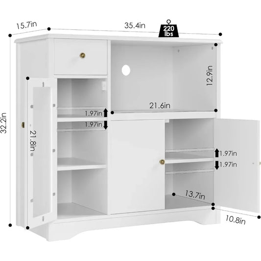 Storage Cabinet with Doors and Drawer, Buffet Cabinet Sideboard with Adjustable Shelves, Microwave Stand Cabinet for Kitchen