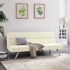 Futon Sofa Bed Faux Leather Futon Couch Modern Convertible Folding Sofa Bed Couch with Chrome Legs Reclining