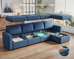 Sectional Sofa Blue 300lb Weight Capacity Changeable Covers Storage Seat Memory Foam Cushion Easy Assembly 6 Packages