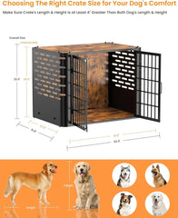 Dog Crate, Large and Medium Dogs, Decorative Pet House End Table, Rounded-Corner Wooden Cage Kennel Furniture, Modern Dog Crate