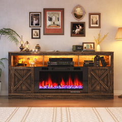 Farmhouse Fireplace TV Stand for 75/80 Inch TV, Entertainment Center Suit for 36”Electric Fireplace, 70” LED Media Console