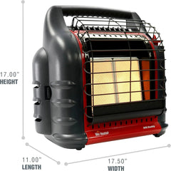 Heater 4000 to 18000 BTU 3 Setting Portable LP Gas Heater Unit with Dual Tank Connection for Indoor and Outdoor Use, Black/Red