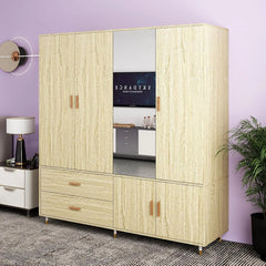 Armoire Wardrobe Closet: Wood Cabinet with 4 Doors, 2 Drawers, Tall Storage, Shelves, and 2 Hanging Rods