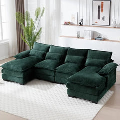 110"Sectional Sofa Couch for Living Room,Modern Chenille U-Shaped Couch,Comfy Modular Sofa Sleeper w Double Chaise Memory Foam