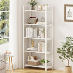 5 Tier Bookshelf, Metal and Wood Bookcase, Etagere Book Shelf for Display, Modern Shelving Unit Tall Book case for Home Office