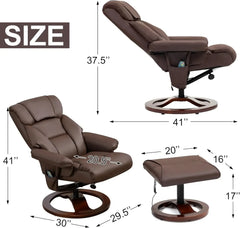 Electric Massage Recliner with Ottoman, Swivel Lounge Chair with Massage, Faux Leather Recliner with Adjustable Back