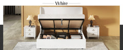 King Size Lift Up Storage Bed Upholstered Platform Bed Frame with Hydraulic Storage/Wingback Headboard/No Box Spring NeededWhite