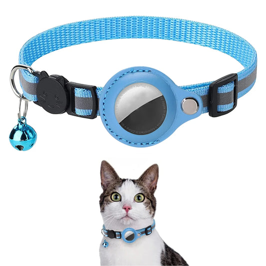 Cat Collar For Air Tag Detachable Cat Collars With Bells Safety Buckle Locator Leather Pet Collar For Cat Kitten Small Dog