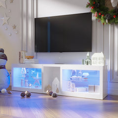 63in LED TV Stands for 65/70 inch TV, High Gloss Entertainment Center with 6.5ft Power Outlet , Modern TV Cabinet, White