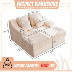 55 Inch Chaise Lounge Indoor - Oversized Chaise Lounge with 4 Throw Pillows and Armrets,Upholstered Plush Sofa Bed, Corduroy Bed