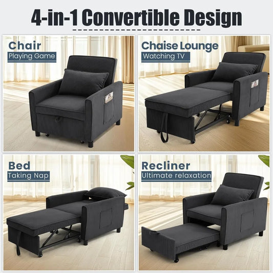 Sleeper Sofa,Sofa Bed 4 in 1 Pull Out Couch Bed w/Storage Bag,Adjustable Backrest & Armrests Chaise for Living Room