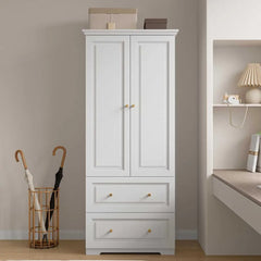 Large Armoire Wardrobe Closet with Drawers and Shelves, White Bedroom Armoires, Wooden Freestanding Wardrobe Armoire for Bedroom