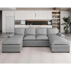 Sectional Couches for Living Room, U-Shaped Couch 4 Seat Sofa Set with Double Chaises, Modern Fabric Modular Sectional Sofa