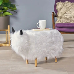 Velvet Cow-Shaped Ottoman, Cute Wood Foot Stool Shoes Changing Seat with Cushioned for Adult  Playroom, Porch Furniture, Stool