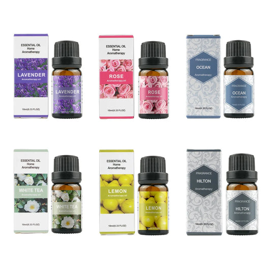 500ML Aromatherapy Oil Diffuser, Aroma Diffuser with 6 Bottle 10ML Essential Oil Set (Lavender/Rose/Jasmine/Lemon/Hilton/Ocean)