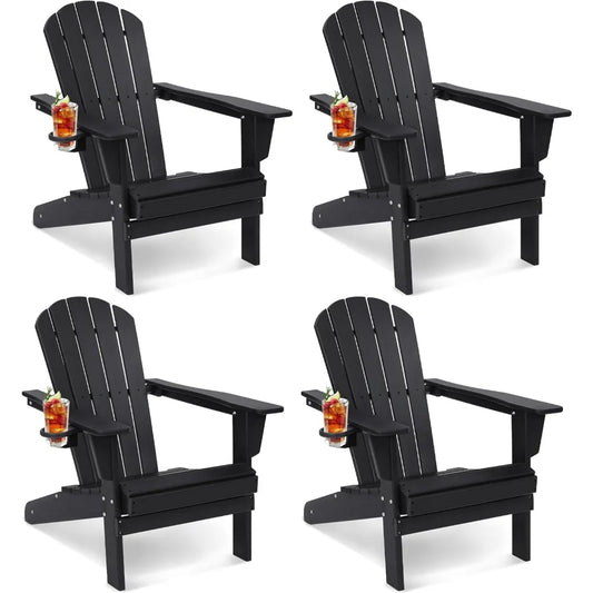 Adirondack Chairs Chair,Set of 4 Weatherproof Outdoor Fire Pit Chair Perfect for Patio Porch Deck and Garden, Black Chair