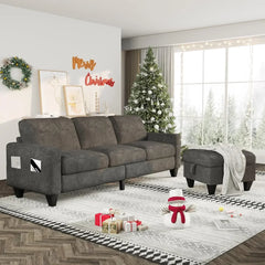 Convertible Sectional Sofa L-Shaped Couch， Reversible Chaise, 3-Seat Modern Linen Sectional Couches for Living Room