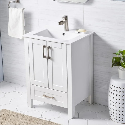 24 Inch Bathroom Vanity with Sink, Small Bathroom Vanities Sink Set, White Bathroom Vanity Cabinet Combo, Modern Bath Vanity